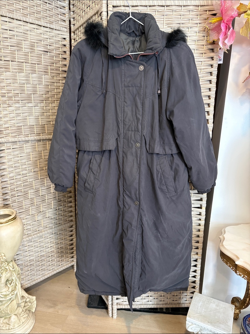 Vintage Towne by London Fog Long Hooded Winter Coat Gray M Petite